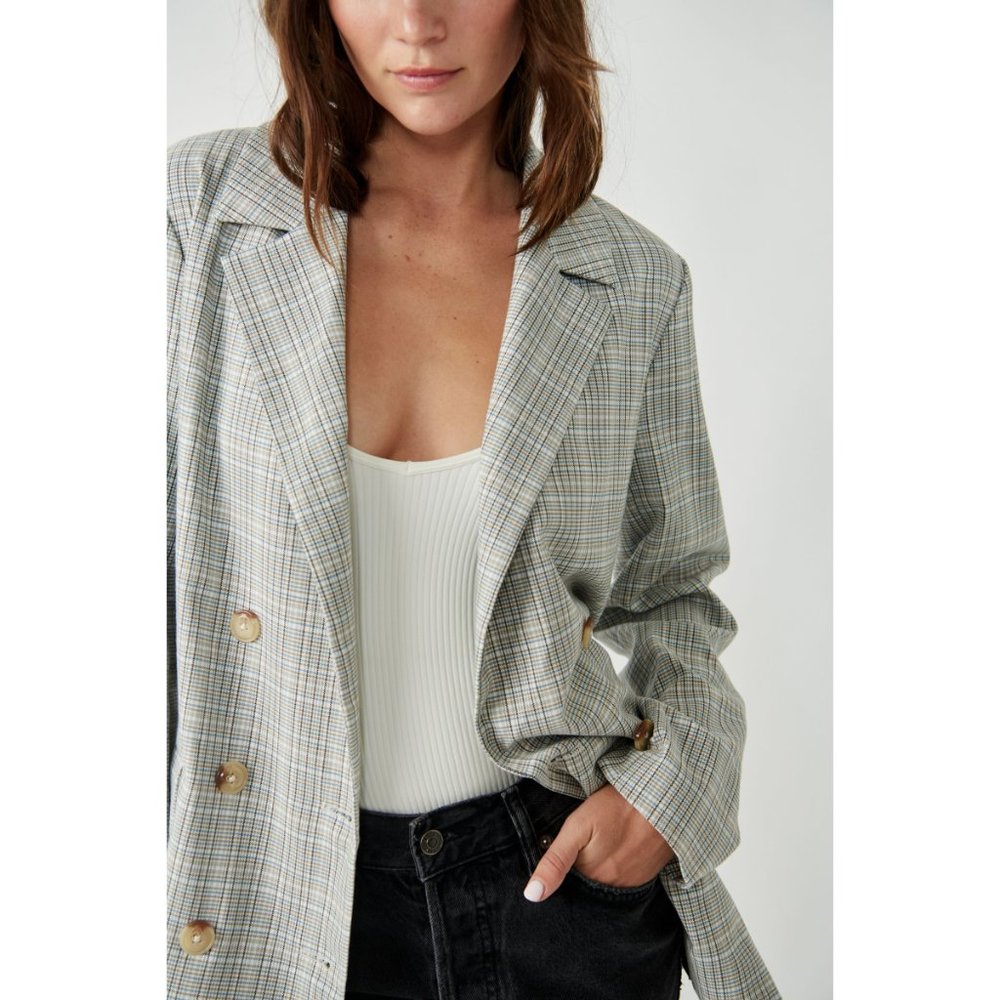Free People Gray Plaid Blazer